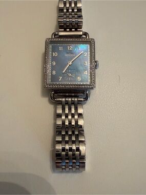 Shinola Silver Watch with Blue Mother-of-Pearl Dial